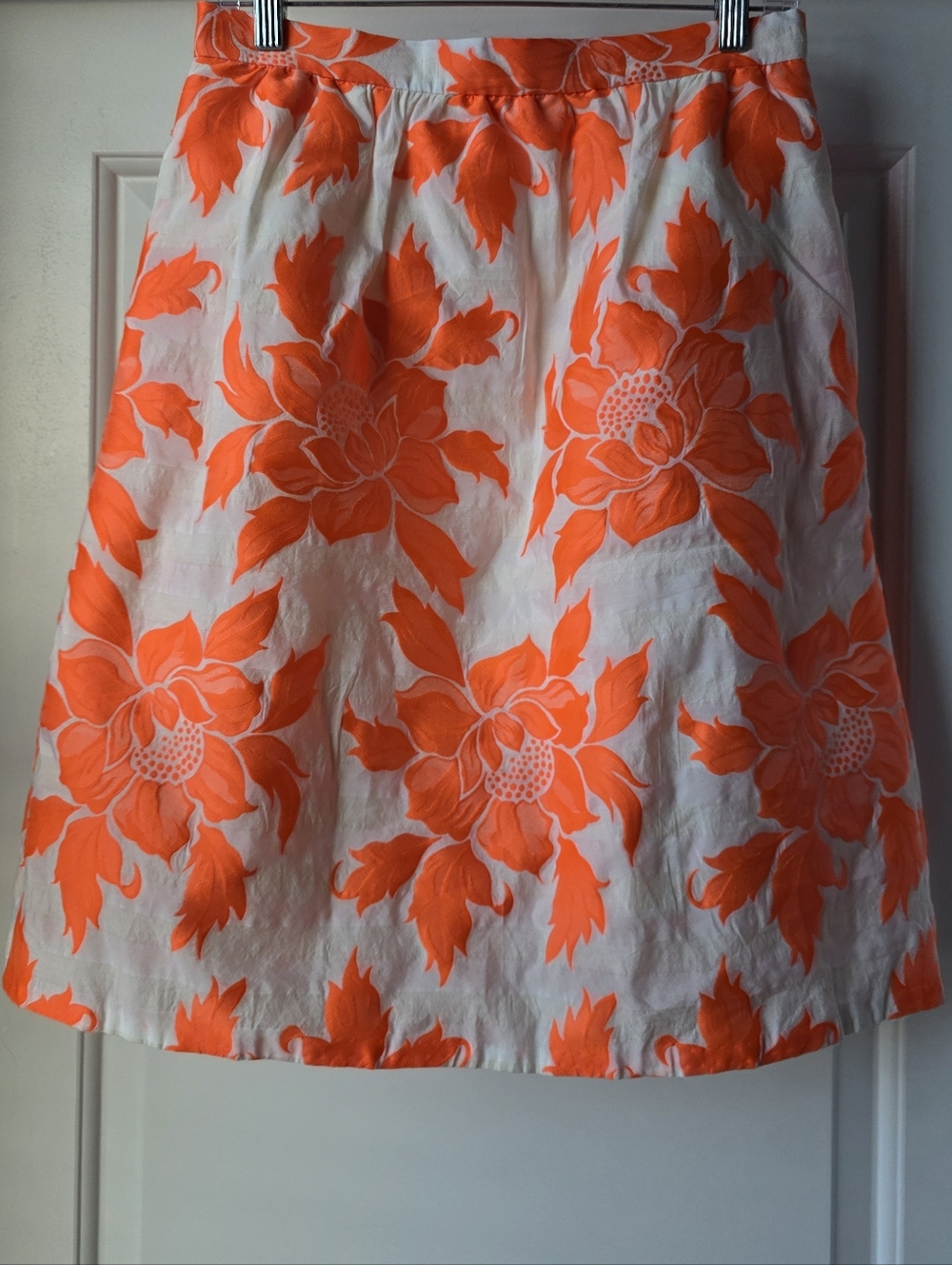 J. Crew White A-Line Skirt with Bold Orange Floral Print